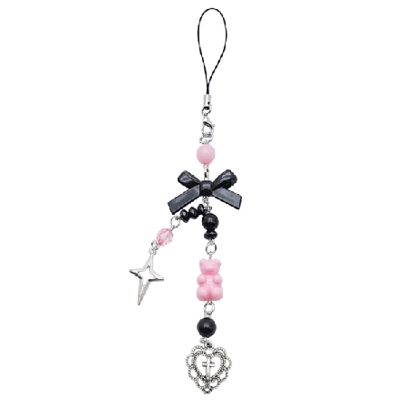 Goth Y2K telefon charme vedhæng Kawaii-nøglekæde til taske Sødt tilbehør Kvinder Guitarrem Lanyard Beaded nøglering vedhæng