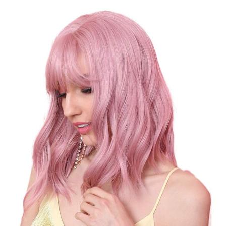 Kort Sjarmerende Bob med Pannelugg Parykk for Kvinner Naturlig Varmebestandig Syntetisk Fiber Fest/Cosplay/Kostyme/Hverdags Parykk (rosa)