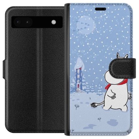 Kompatibel Tegnebogsetui til Google Google Pixel 6a Står i et stille vinterlandskab med snefald, blå toner og måne, hvor den rolige stemning skaber