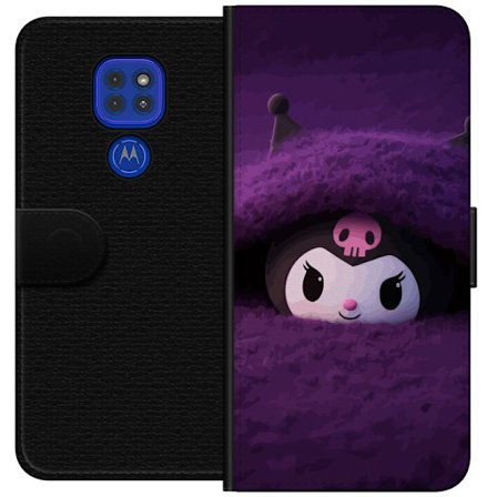 Yhteensopiva Lompakkokotelo Motorola Moto G9 Play Kuromi lilassa pörröisessä ympäristössä, jossa on salaperäinen kawaii-suunnittelu.