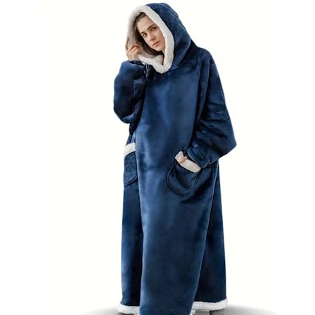 Casual loungewear-morgenkåpe i store størrelser, tykk Sherpa-fleece varm ekstra lang oversized wearable teppe med lommer for damer (lengde: 150 cm)