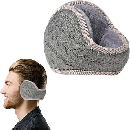 ING Strikkede øreklokker, vinterøreklokker, unisex varme øreklokker laget av fuskepels, sammenleggbare, egnet for utendørs bruk, grå