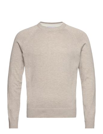 Fine-Knit Cotton Sweater Stickad Tröja M. Rund Krage Beige Mango