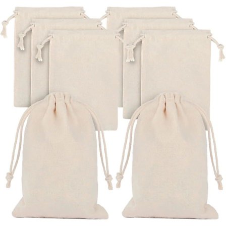 25 stk. små bomulls poser, 10x15cm stoffpose med snøring, jute snørepose liten gjenbrukbar burlap pose