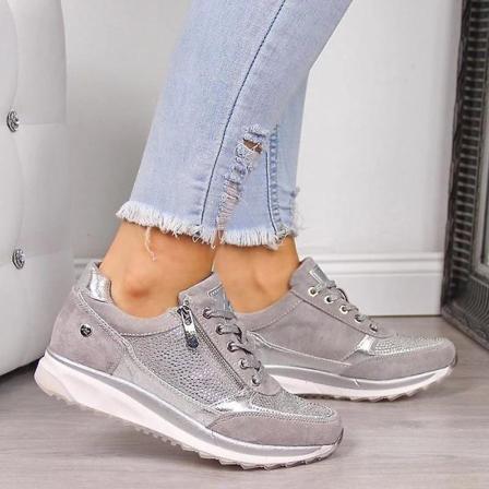 Kvinnor med platt dragkedja Snörning av bekväma sneakers Silver 43