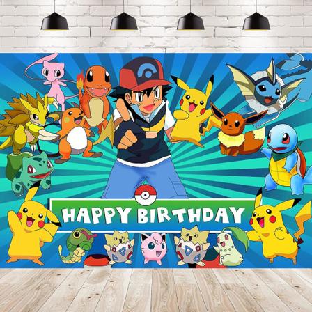 Pikachu-tausta syntymäpäiväjuhlatarvikkeet Taustakuva Bannerikoristeet