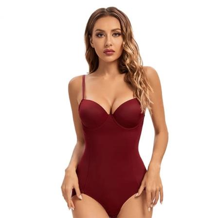 Mote En-delt Korsett haper Fajas Bodysuit for Kvinner Winered Winered S