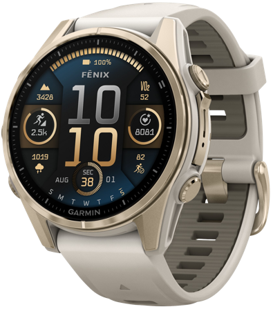 Garmin Fenix 8 43mm AMOLED Sapphire Soft Gold with Fog Gray Dark Sandstone Silicone Band