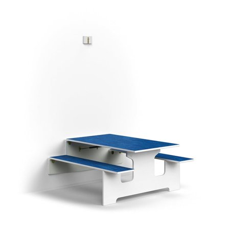 Vegghengt bord LUCAS, L1200 B1205 H580 mm, linoleum, hvit/blå