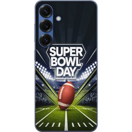 Kompatibel Mobilcover til Samsung Galaxy S25+ Super Bowl Day plakat med amerikansk fodbold på oplyst arena i dramatisk sportsdesign