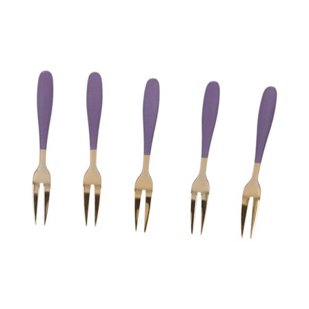 5 STK. Mini Frugt Dessert Gafler i Rustfrit Stål Violet Guld Party Restaurant Bestik