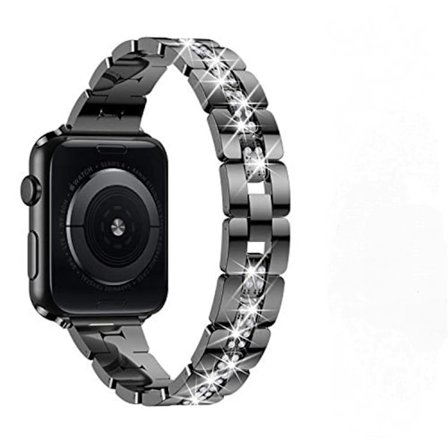 Diamantprydd metallarmbandsrem Iwatch Kompatibel med SE Serie 6/5/4 Rem --- Svart (42mm)