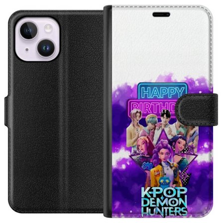 Kompatibelt Plånboksfodral till Apple Apple iPhone 14 Plus HuntrX Neon Beats motiv med KPop Demon Hunters i en futuristisk stadsmiljö, neonljus, mus