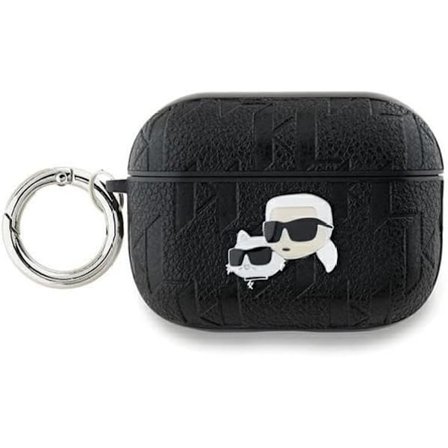 AirPods Pro 2 fodral - Karl Lagerfeld - Monogram Karl & Choupette - Ekologiskt läder - Svart - Halvstyvt