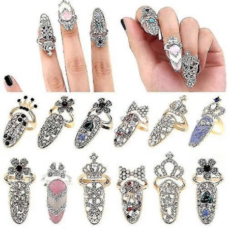 12 st FingerNagelringar Kvinnor Nageldekoration Rosettring Berlock Blomma Kristall FingerNagelring