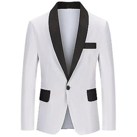 Herre Colorblock Shawl Collar Flap Pocket Slim Fit Business Suit Jakke (2XL Hvid)