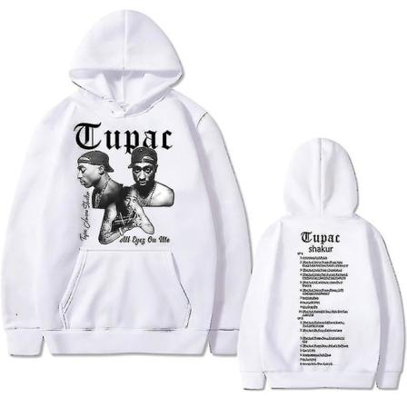 Rapper Tupac 2pac Hip Hop Hoodie Herrmode Luvtröjor Herr Kvinnor Oversized Pullover an Svart Streetwear an Vintage Sweatshirt White M