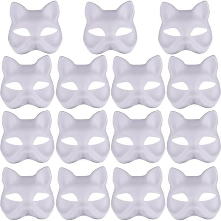 Kattemaske, Kattemaske 15 stk. Halv Rævemaske Hvid Therian Maske Diy Malbar Blank Maske til Holloween, Maskerade Fest, Cosplay