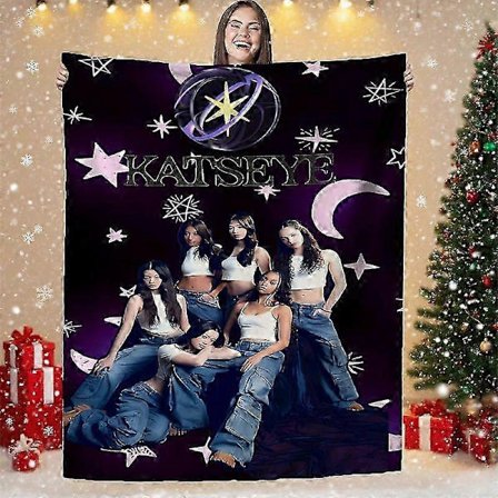 KATSEYE Drømmende Stjerneklar Himmel Pigegruppe Tema Trykt Blødt Varmt Tæppe - Egnet til Sofa/Kontor/Seng/Rejse, Maskinvaskbar-