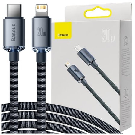 Baseus Crystal Shine seriekabel USB-kabel for rask lading og dataoverføring USB Type C - Lyn 20W 2m svart (CAJY000301)