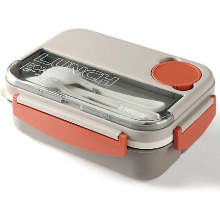 Matlådor 1300ML, läckagesäker matlåda med fack, 4-i-1 matlåda med grytbestickset, mikrovågsugn och diskmaskinssäker. (Grå)