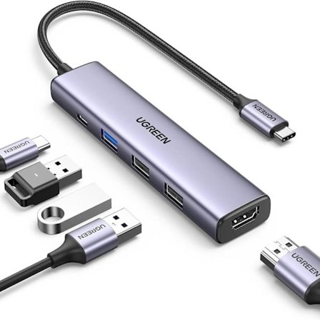 USB C Hub, 5-i-1 USB-C Multiport Adapter med 100W PD, 4K HDMI, 3 USB-A Dataporte til M1/M2 MacBook Air, iPhone 15 Pro/Pro Max