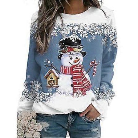 Naisten joulupusero Lumimies Lumihiutale Painettu Pitkähihainen T-paita Pyöreä Kaula-aukko Jouluinen Villapaita Pusero Toppi (XL D)