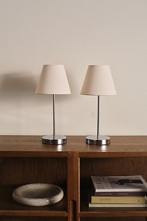 Jotex - LASSE 2-szt lampa stołowa Lniany beż/chrom - Kup Lampy stołowe firmy Jotex