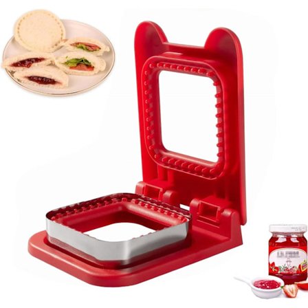 Röd Square Pocket Sandwich Cutter & Sealer för barnmatlåda - Skorpfritt smörgåsjärn, lätt att rengöra, roligt lunchverktyg