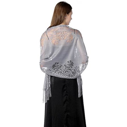 Dam Floral Lace Mesh Pashmina Fest Bröllop Sjal Scarf Med Fransar