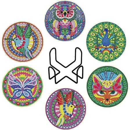 6-pack Diamantmålade Glasunderlägg Uggla Rund