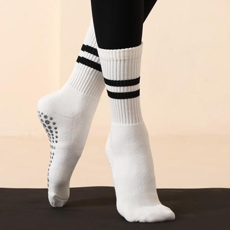 1 par fortykkede mellomstripete frotté silikon sklisikker yoga pilates sokker bomull White Average Size