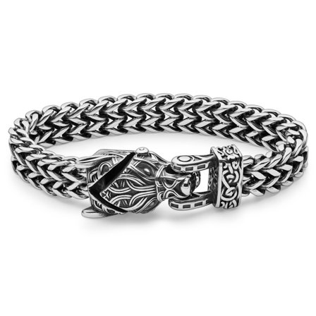 Pulsera de cadena de cola de zorra de dragón de acero inoxidable plateado para hombres - Pulseras de acero