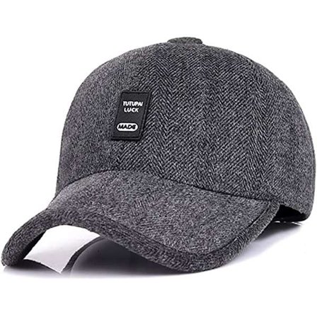 Tykke baseballcaps i ull for menn med øreklaffer