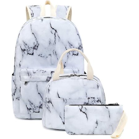 Ryggsäck för tonårsflickor till skolan, college, bärbar dator, reseryggsäck (marmor)