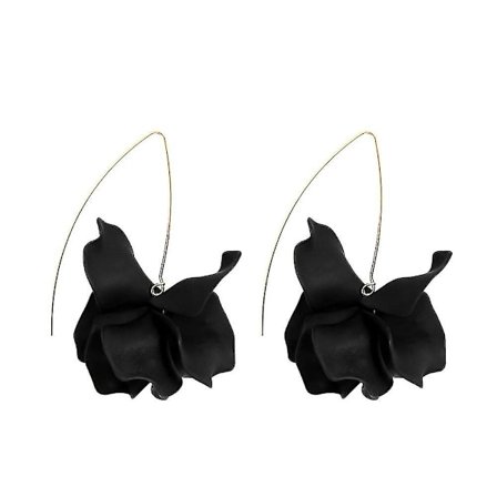 Hgbd-boho Rosablad Dangle Resin Örhängen - Långa Droppande Akryl Lagda Blomörhängen - Svart
