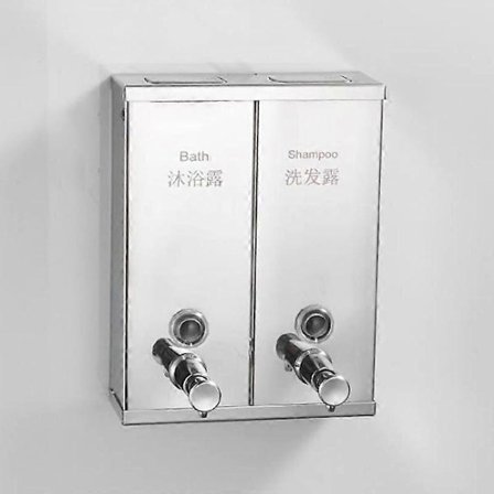 Manuell veggmontert såpedispenser i rustfritt stål, Familie el Baderom Dusj 2-kammer pumpeflaske såpedispensere
