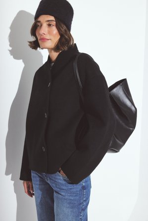 NA-KD Wool Blend High Neck Short Coat - Frakker - Sort - EU 34