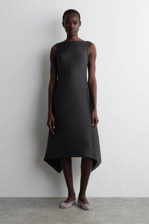 COS Damen Voluminöses Midikleid Mit Falten - Grau