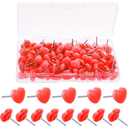 (Rød) 2 bokser, 100 stk veggtrykknapper, 0,47 tommers dekorativ hjerteform