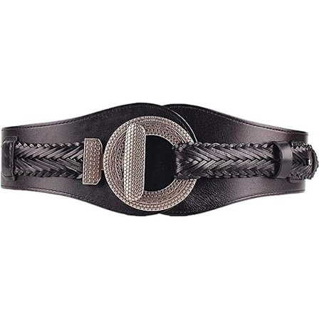 Kvinnors breda midjebälte Kvinnors breda stretchiga cinch bälte Flickor accessoar cirkulärt glänsande spänne klänningar cinch bälte (Färg: Svart, 