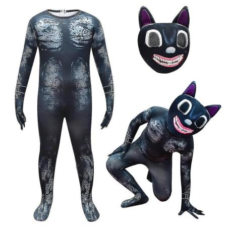 Skummel Katt Kostyme Bodysuit Jumpsuit Hodeplagg Sett Barn Fancy Up Antrekk 8-9 Years