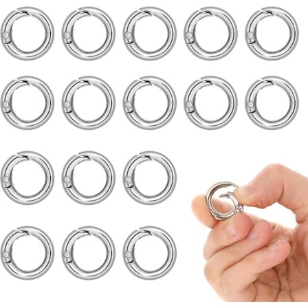 16 styk runde karabinhager, 20 mm, metalkarabinhager, fjeder, O-ringe, legering, fjederlås, rund nøglering, ringe til nøglering, håndværk, DIY