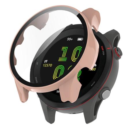 Fullskyddande Hård PC-Klockfodral för Garmin Forerunner 255s med Härdat Glas Skärmskydd Pink