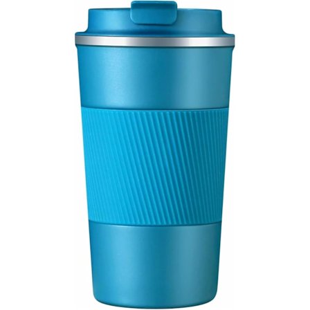 Isoleret krus kaffe te kop til at tage med dobbeltvægget rustfrit stål rejsekrus varmt koldt (blå, 510 ml)
