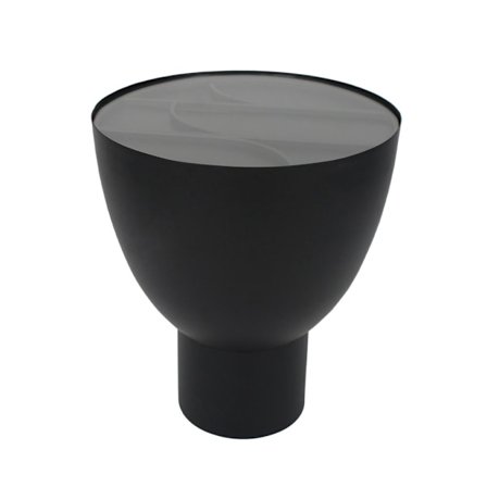 Musta metallinen sivupöytä lasikannella, 40.5x45.5 cm