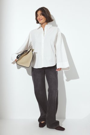 NA-KD - Bomullsskjorte med brede ermer - Skjorter - Hvit - EU 40