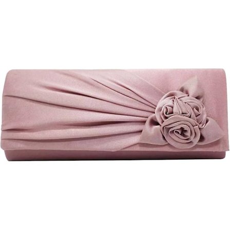 Dam satin kuvertväska med ros, festlig bröllopsfest, bal, brudhandväska, dam axelväska, rosa