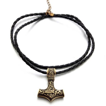 Viking kaulakoru tors Hammer Mjolnir keinotekoinen nahkainen kulta