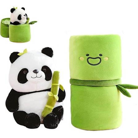 Panda Bamse, 9,8 cm Plussj Panda Bjørn med Bambus, Søt Panda i Bambus Plussj Lekegaver for Barn & Jenter